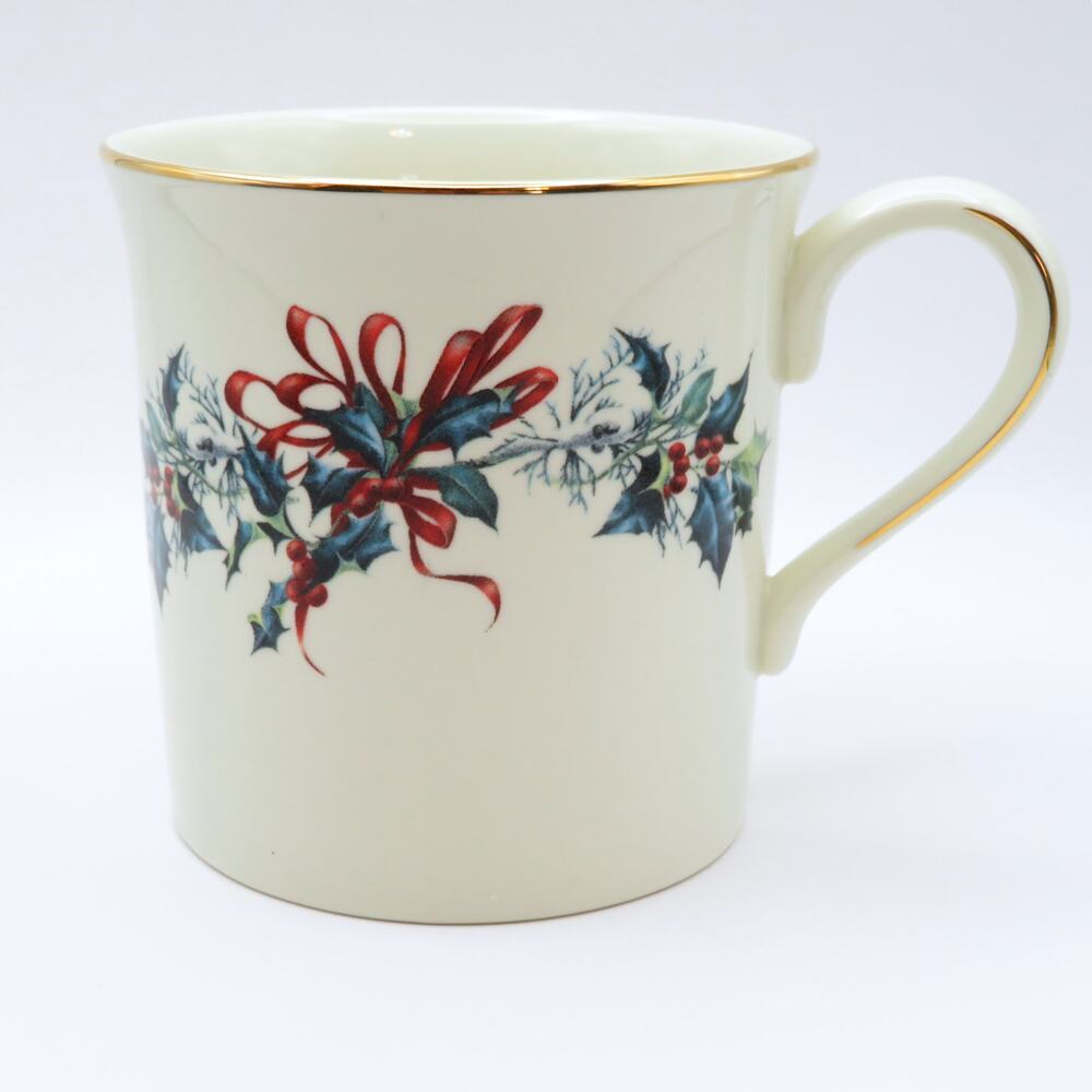 Lenox Winter Greetings Mug No Bird Holly Ribbon Gold Trim Bone China 1995